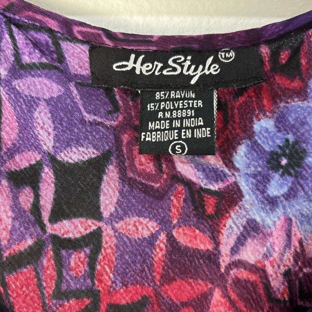 HERSTYLE Purple Black Asian Floral Print Maxi Dress S Y2K Fairy Whimsi Babydoll‎ - Picture 3 of 14